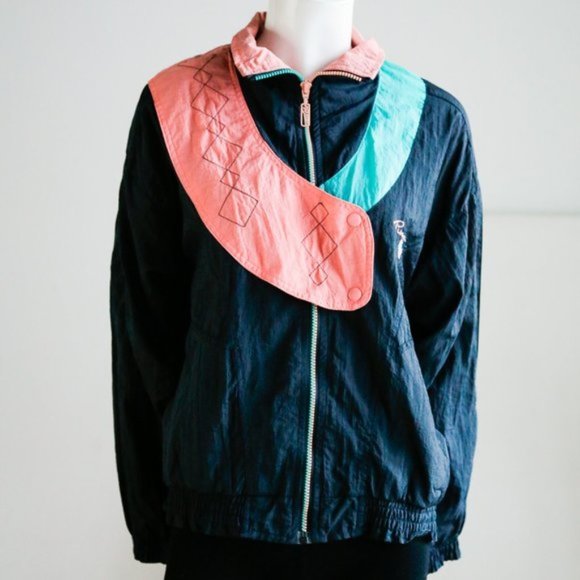 Vintage 80s 90sUnique Puma Teal Peach Zip Jacket - Picture 2 of 10